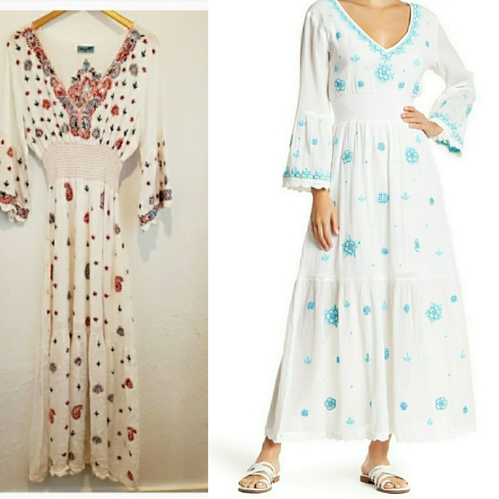 Letarte - Embroidered Paisley V-Neck Maxi Dress